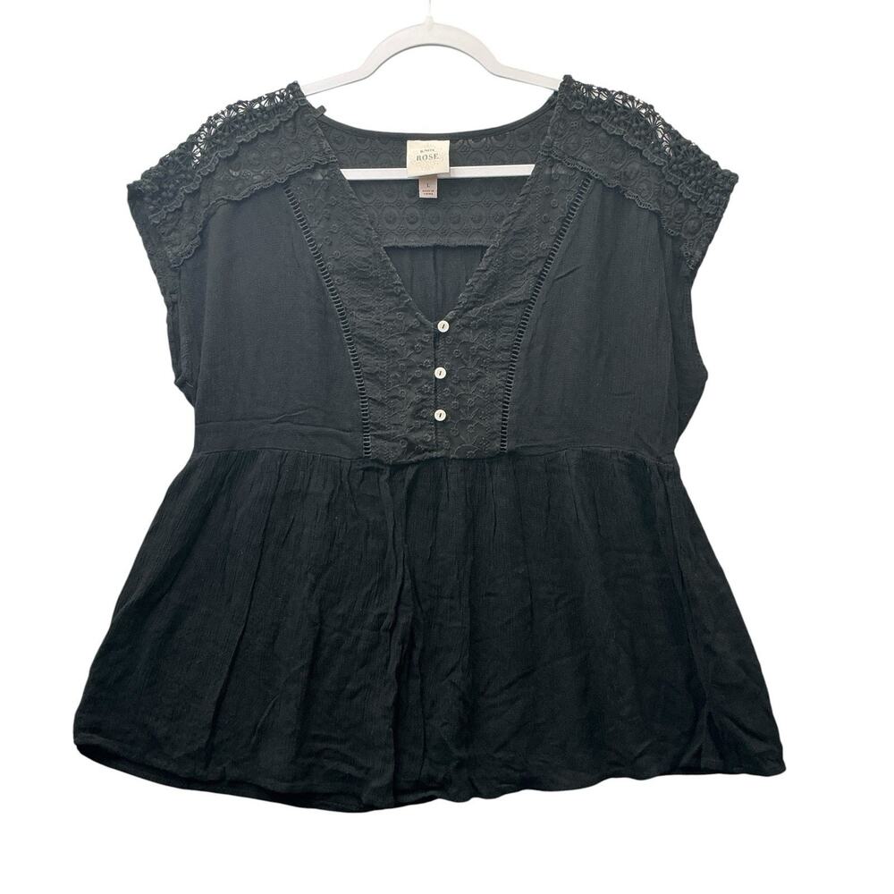Knox Rose Blouse High Low Boho Spring Cottagecore Women Size Large Black
